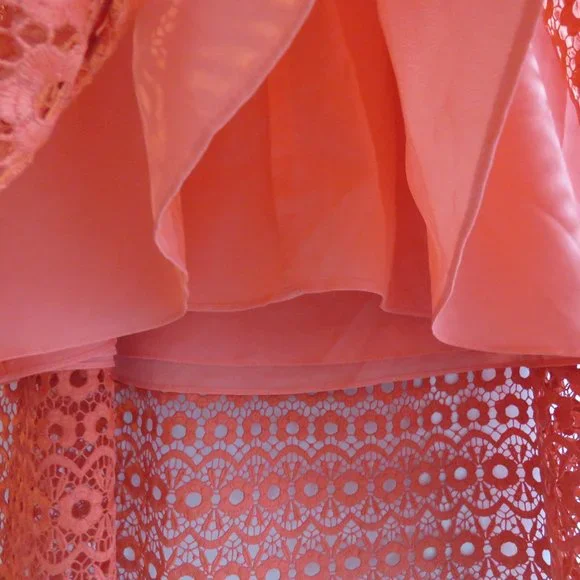 J.CREW Peach Coral Daisy Lace Spaghetti Strap Midi Dress - Size US 14 - Picture 14 of 16